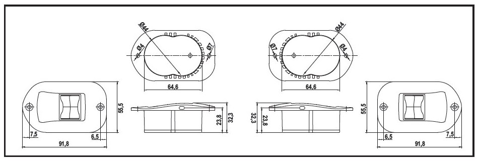 Огни бортовые врезные 92х32 мм, черный корпус