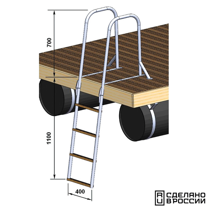 Трап для причальной секции складной, 4 ступени ироко (ширина 400мм.)