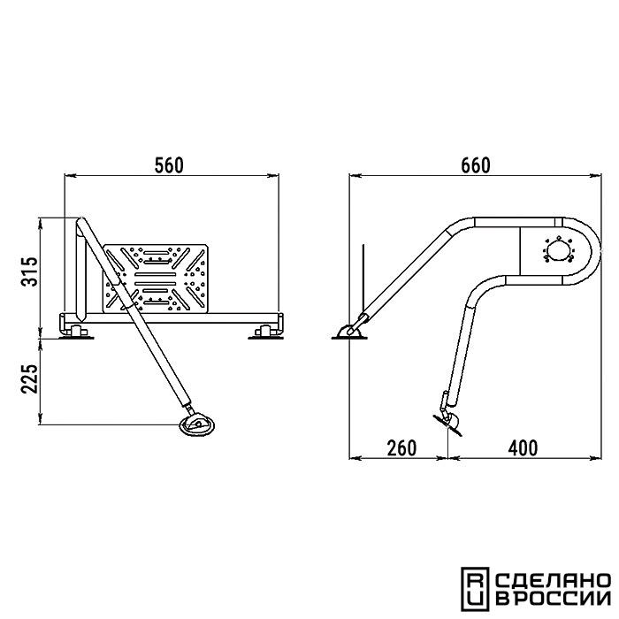 Стойка рулевая с креплением на баллон надувной лодки  25мм