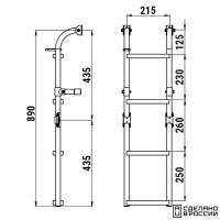 Трап складной с вертикальным креплением, 4 ступени ироко (ширина 215мм.)