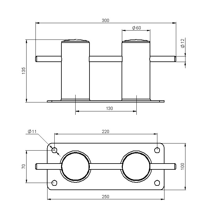Кнехт двойной 60 мм с основанием