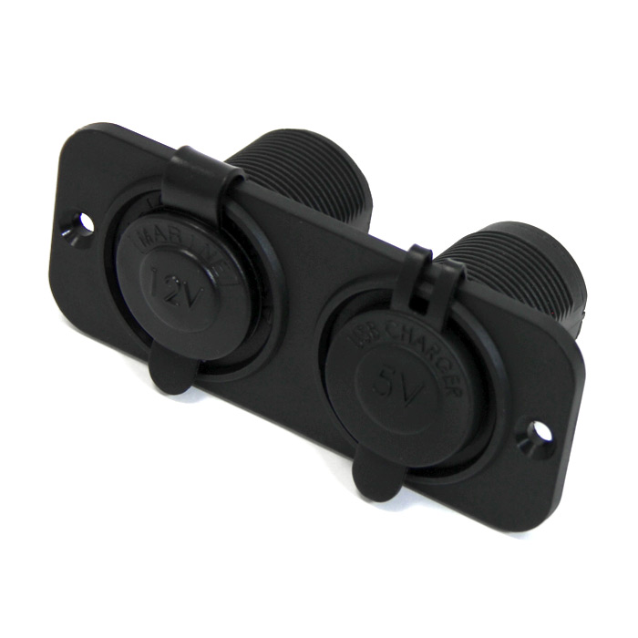 Панель с USB-разъемом 5В/2.4А и прикуривателем, черная