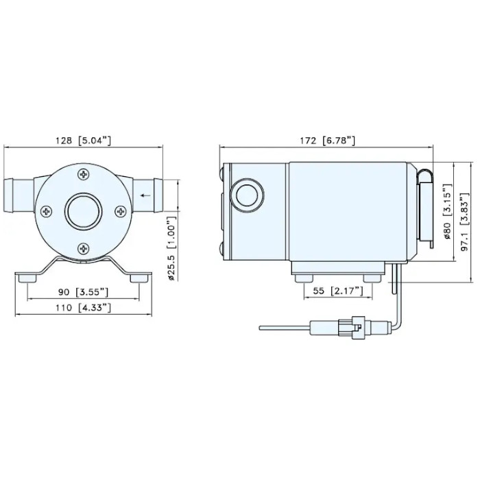Насос водяной 400GPH, 172х128х97 мм, 12V, под шланг 25 мм