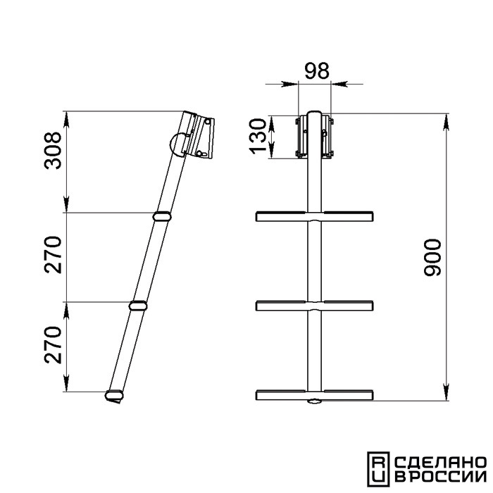 Трап дайверский быстросъемный, 3 белых ступени (ширина 350мм.)