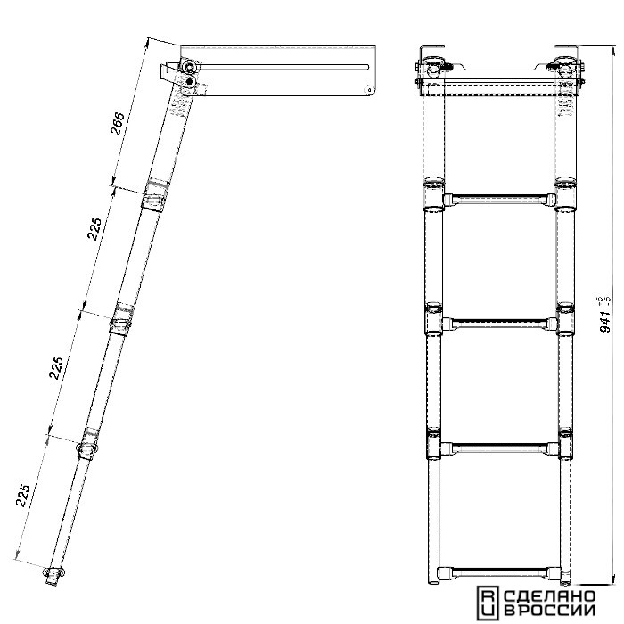 Трап телескопический выдвижной с фиксирующим механизмом, 4 белых ступени (ширина 294 мм.)