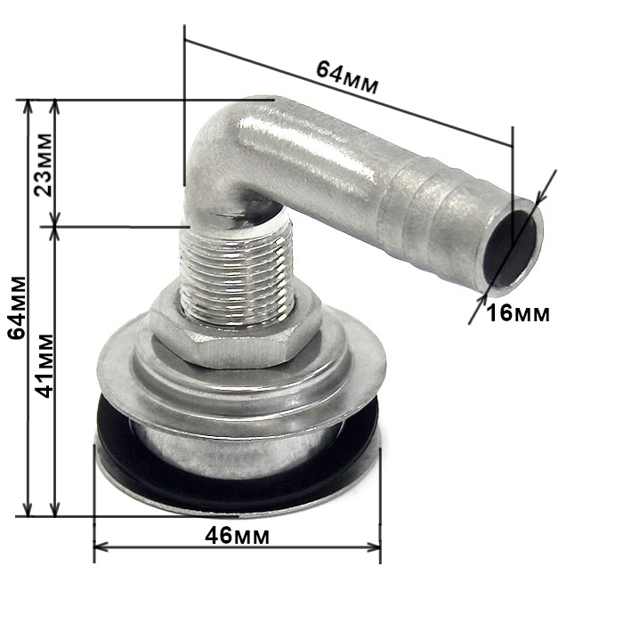 Горловина вентиляционная 16 мм, 90 градусов