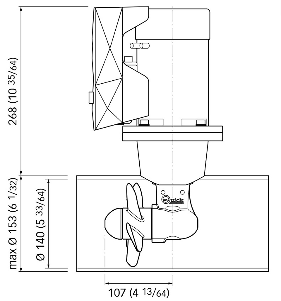 Quick Комплект подруливающего устройства, 2,2 кВт, 40 кгс, 12 В, 140 мм (включает джойстик TCD2042, 6-метровый кабель, тоннель 140х750 мм)