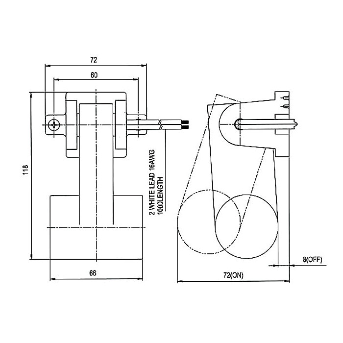 Переключатель поплавковый белый, 118х72 мм