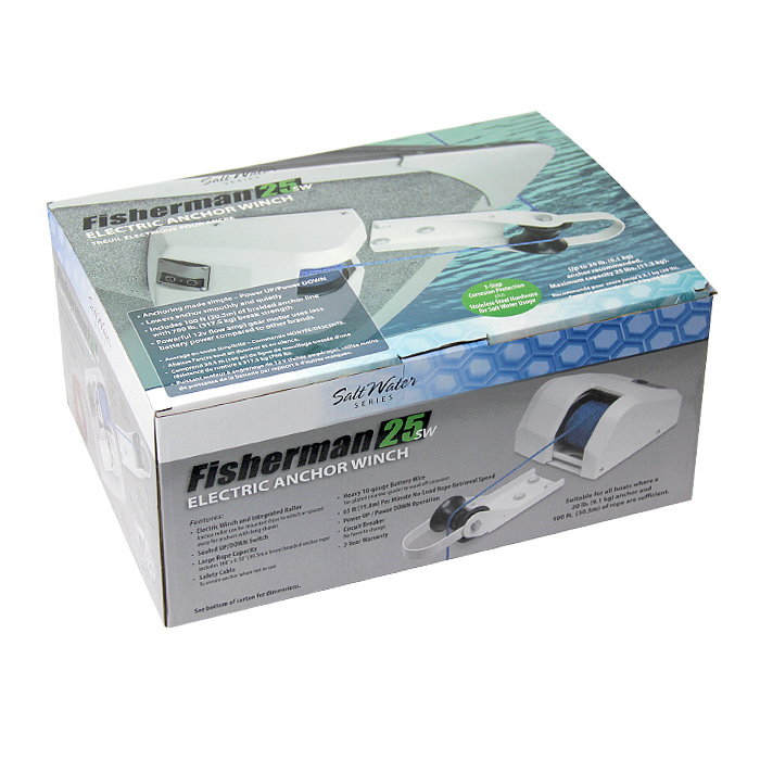 Якорная лебедка Fisherman 25 для соленых вод, с тросом 30м белая