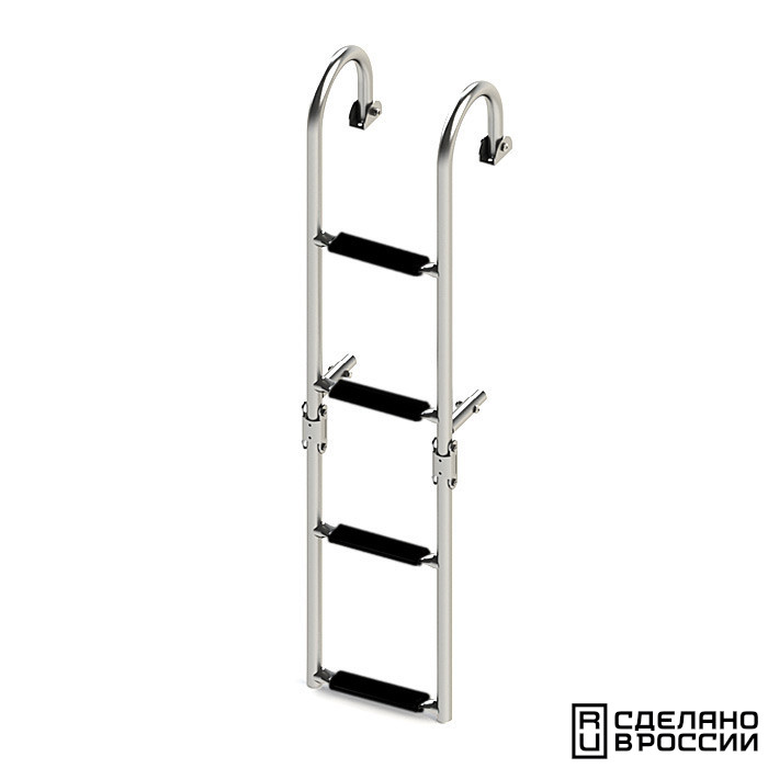 Трап складной с горизонтальным креплением, 4 черных ступени (ширина 220 мм.)