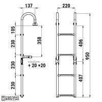 Трап складной с горизонтальным креплением, 4 белых ступени (ширина 220 мм.)