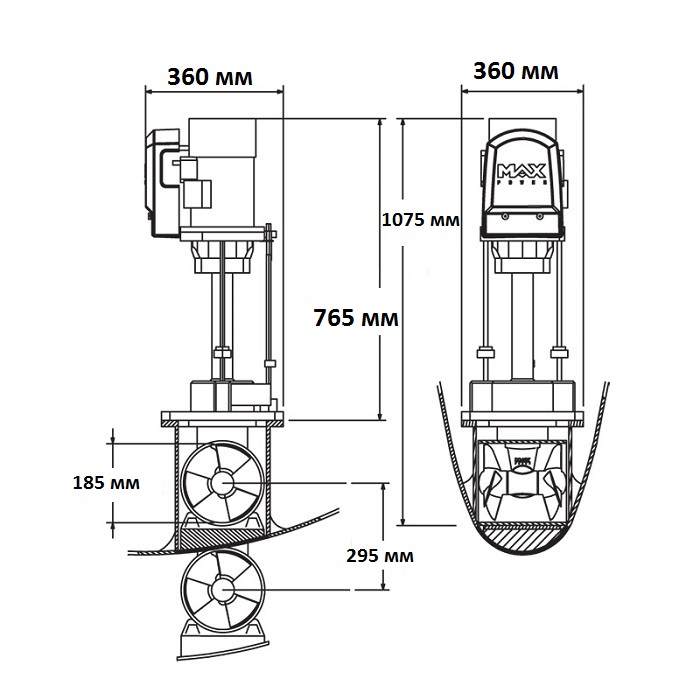 Электрическое выдвижное подруливающее устройство 24В, VIP 250 ELECTRIC
