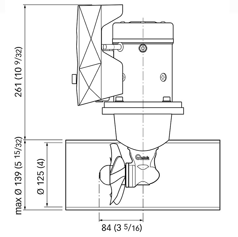 Комплект подруливающего устройства Quick, 1,5 кВт, 30 кгс, 12 В, 125 мм (включает пульт TCD2022, 6-метровый кабель, без тоннеля)