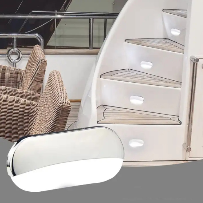 Светильник для подсветки палуб и трапов светодиодный, холодный белый свет, нерж. сталь