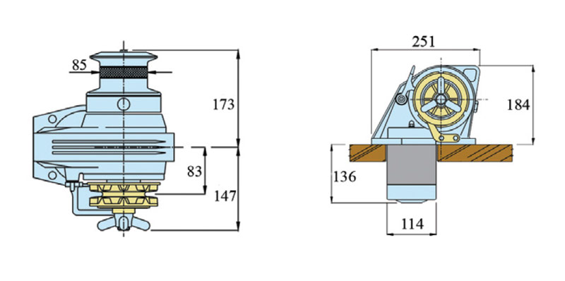 Лебедка якорная "Kobra", 1000Вт, 12В, цепь 8мм  с кн. сброса