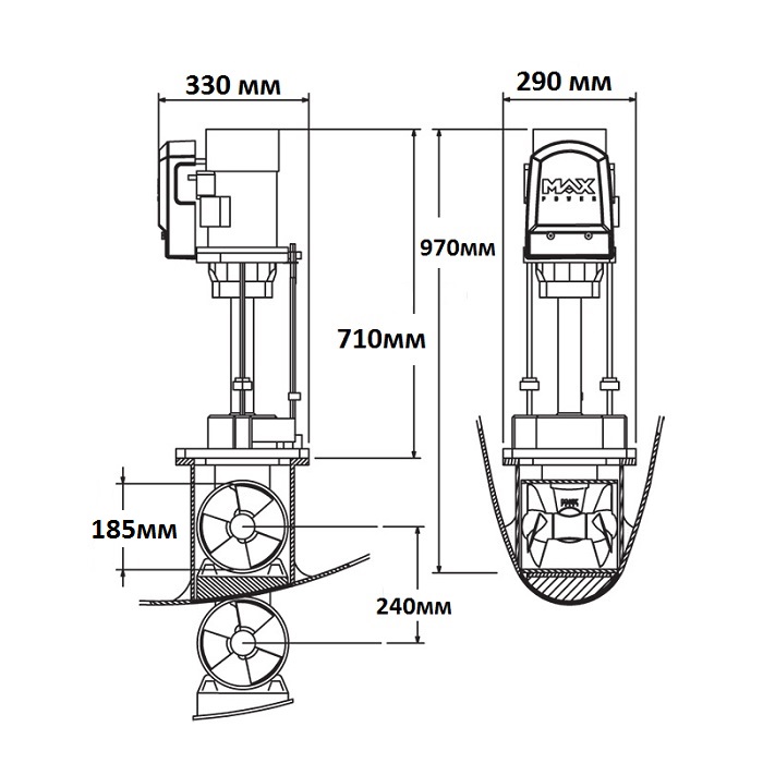 Электрическое выдвижное подруливающее устройство 24В, VIP 150 ELECTRIC