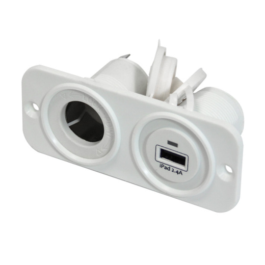Панель с USB-разъемом 5В/2.4А и прикуривателем, белая