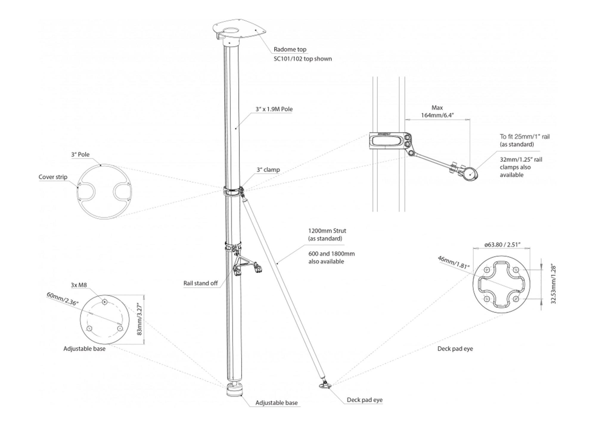 SCANSTRUT Radar Pole Mount / 2.5 m