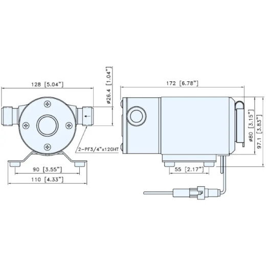 Насос водяной 400GPH, 172x128x97 мм, 12V, с резьбовым патрубком 1" (26,4 мм)