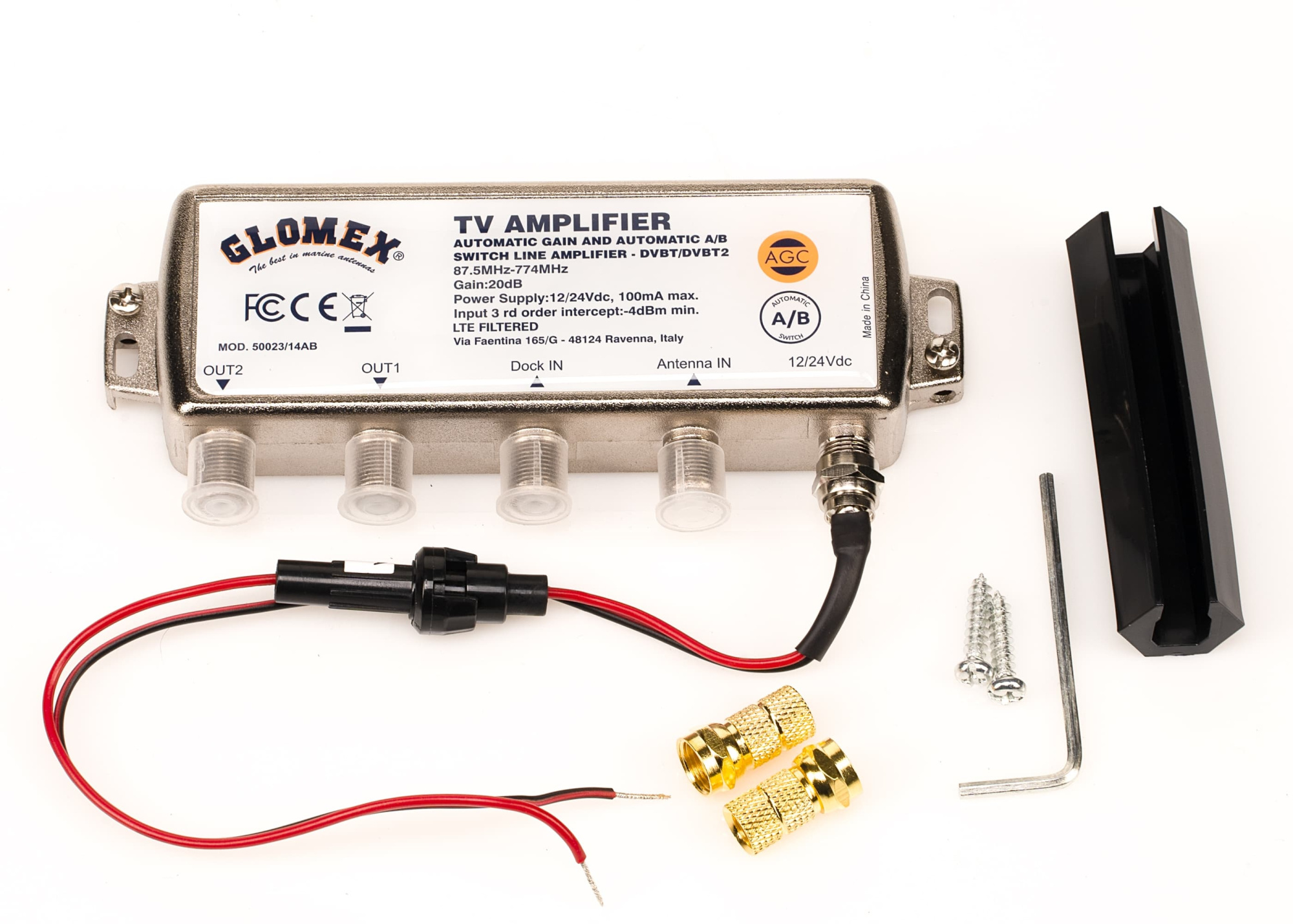 GLOMEX Automatic DVB-T2 Antenna Amplifier / integr. DOCK Switch