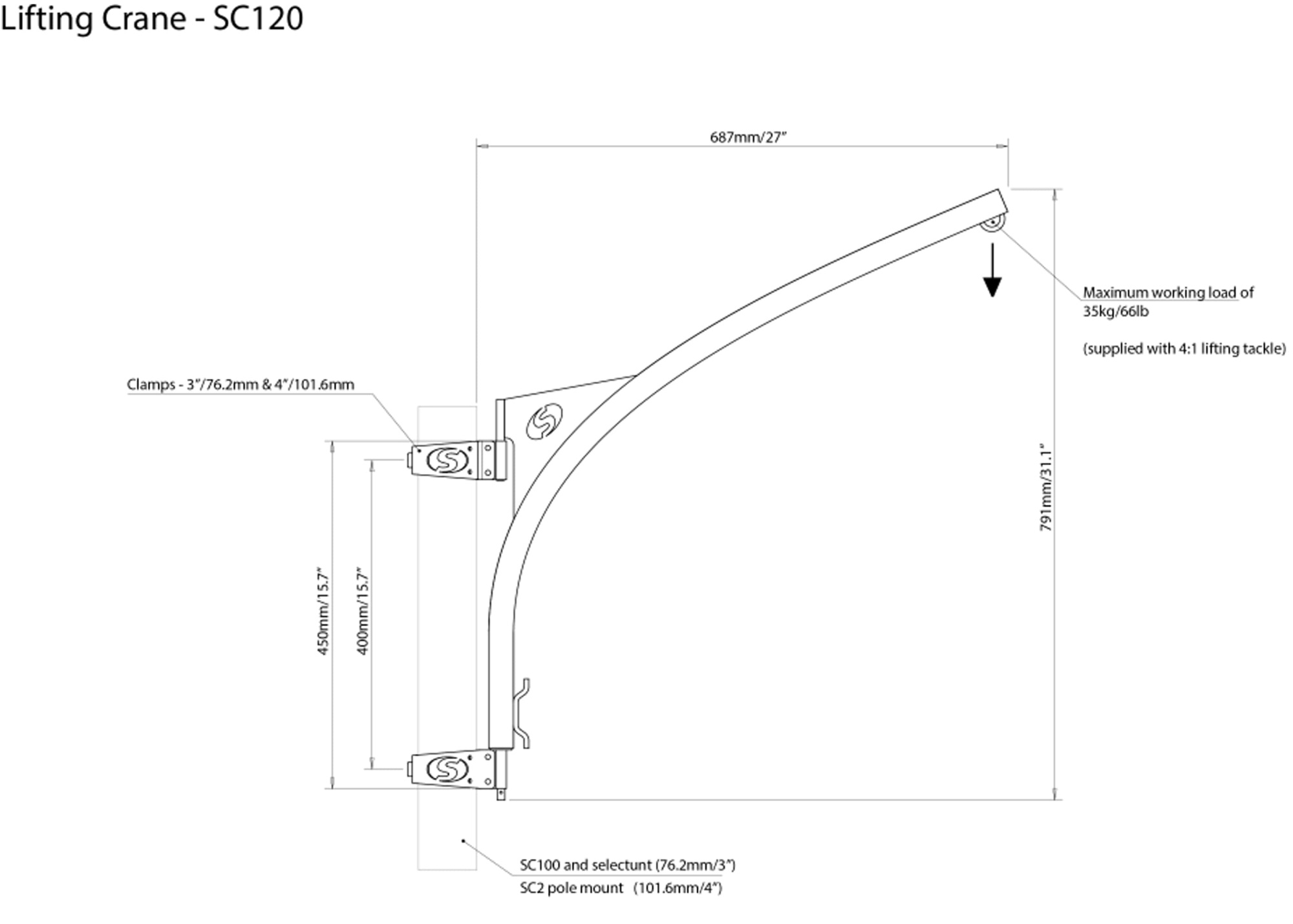 SCANSTRUT SC120 Lifting Crane for Radar Pole Mount