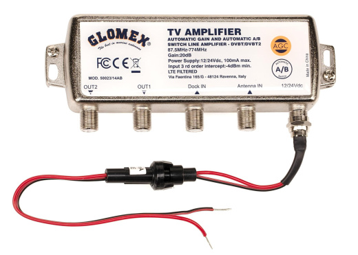 GLOMEX Automatic DVB-T2 Antenna Amplifier / integr. DOCK Switch